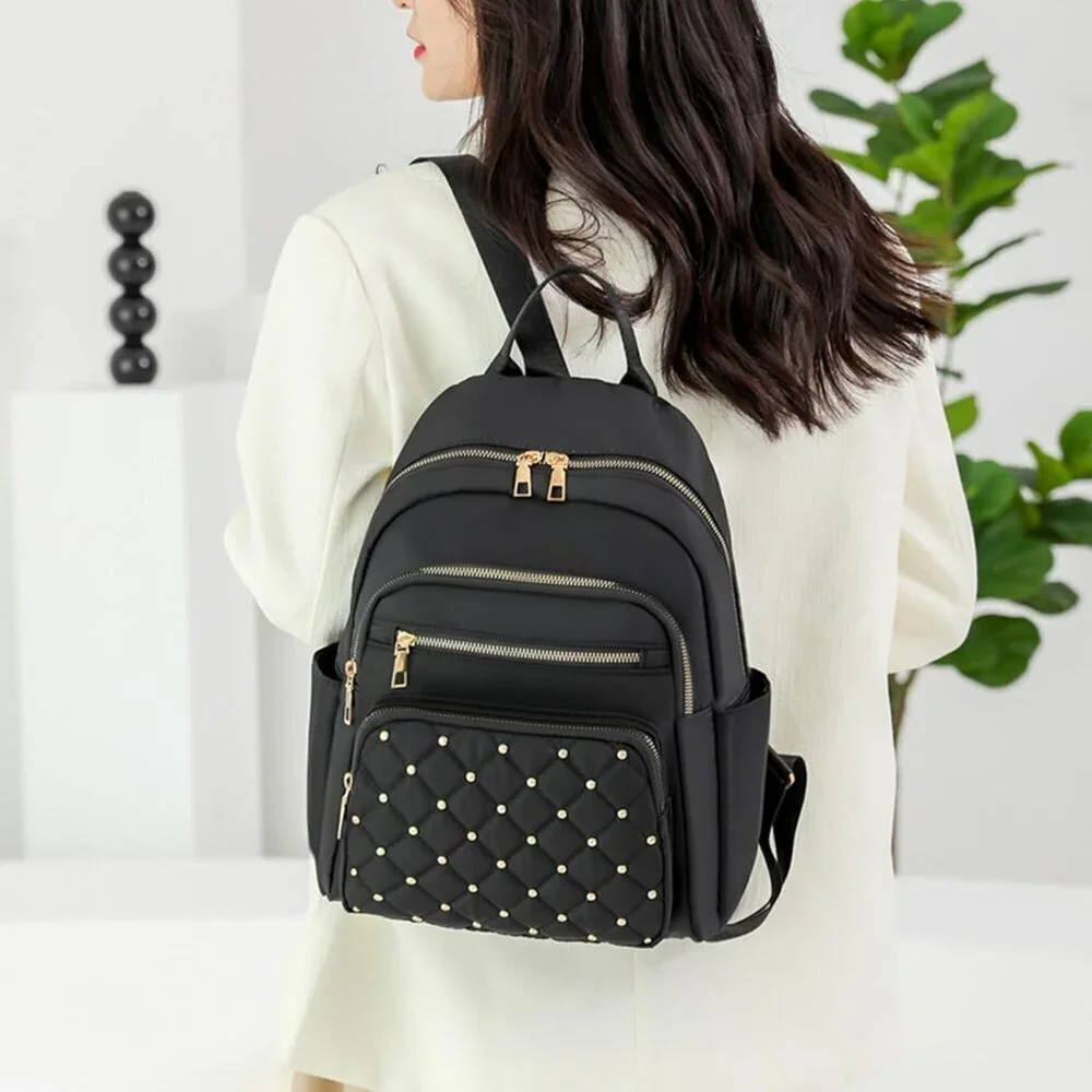 Mini Nylon Backpack for Women Lightweight Travel Purse G Black Small Trendy Bag